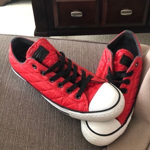 Red puffer jacket converse